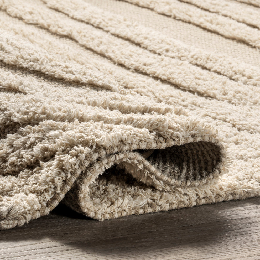 Riley Textured Shag Area Rug, Cream 10'x14'