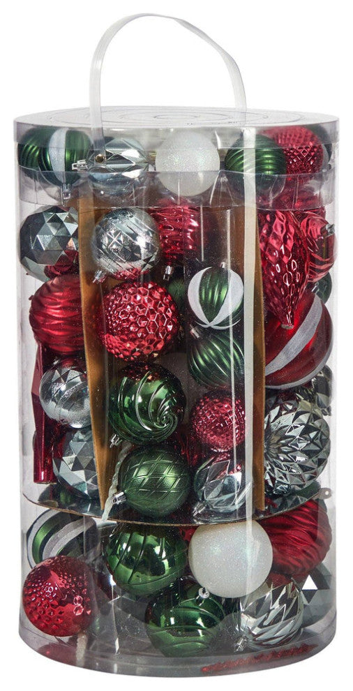 D1034 Holiday Deluxe Shatterproof, 100 Count Christmas Tree Ornament Box Set
