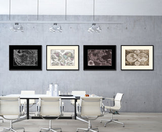 Iran, Afghanistan Old Monochrome Map Print On Canvas With Black Frame, 28" X 37"