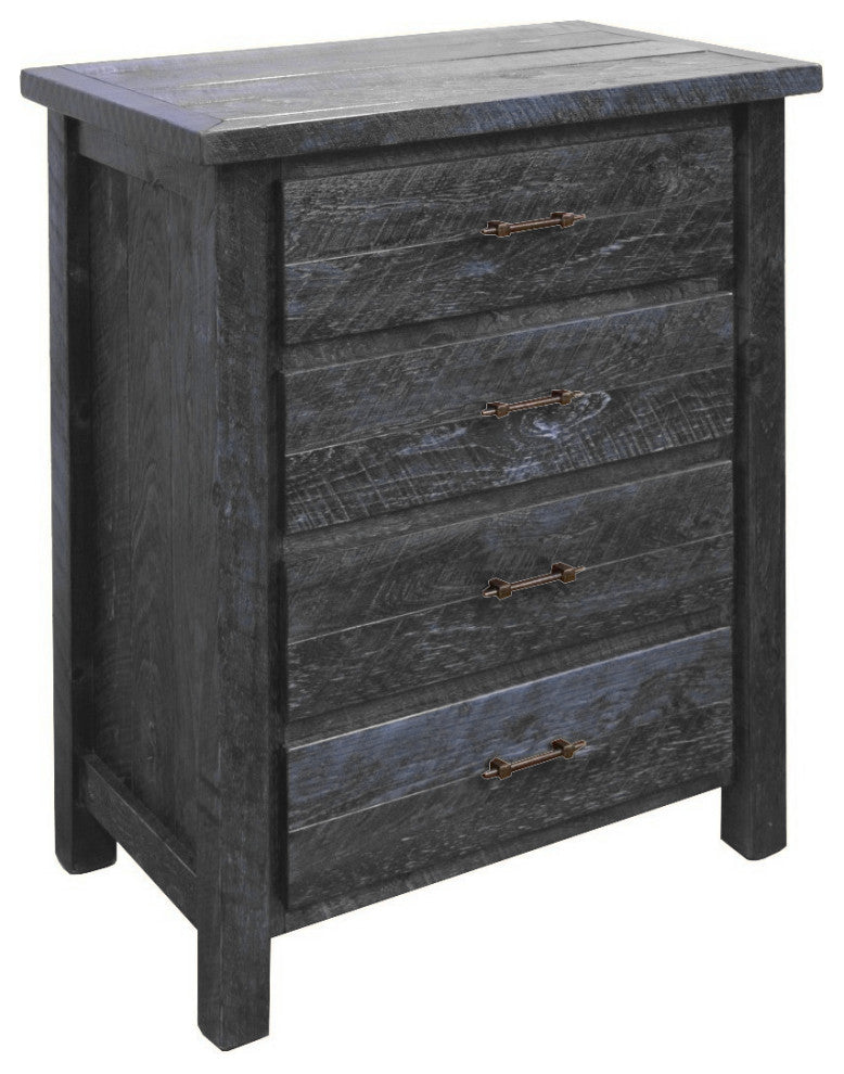 Rustic Barnwood Style Timber Peg 4-Drawer Chest, Smokey Gray