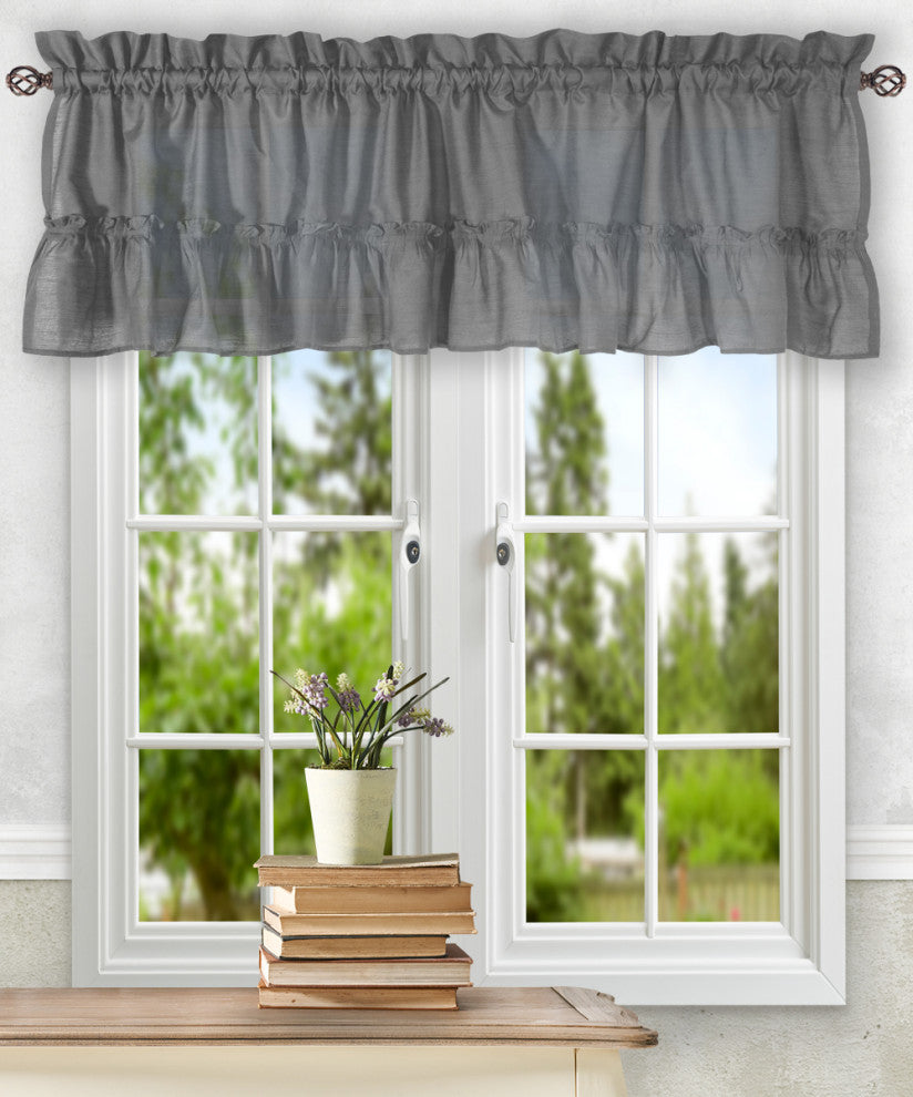 Ellis Curtain Stacey 54"x13" Ruffled Filler Valance, Grey
