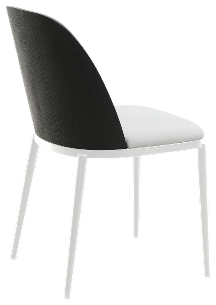 LeisureMod Tule Dining Chair With Upholstered Seat and White Steel Frame, Black/Platinum Blue