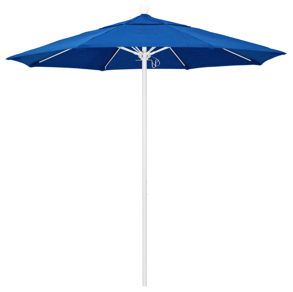 7.5' Fiberglass Umbrella White, Sunbrella, Pacific Blue