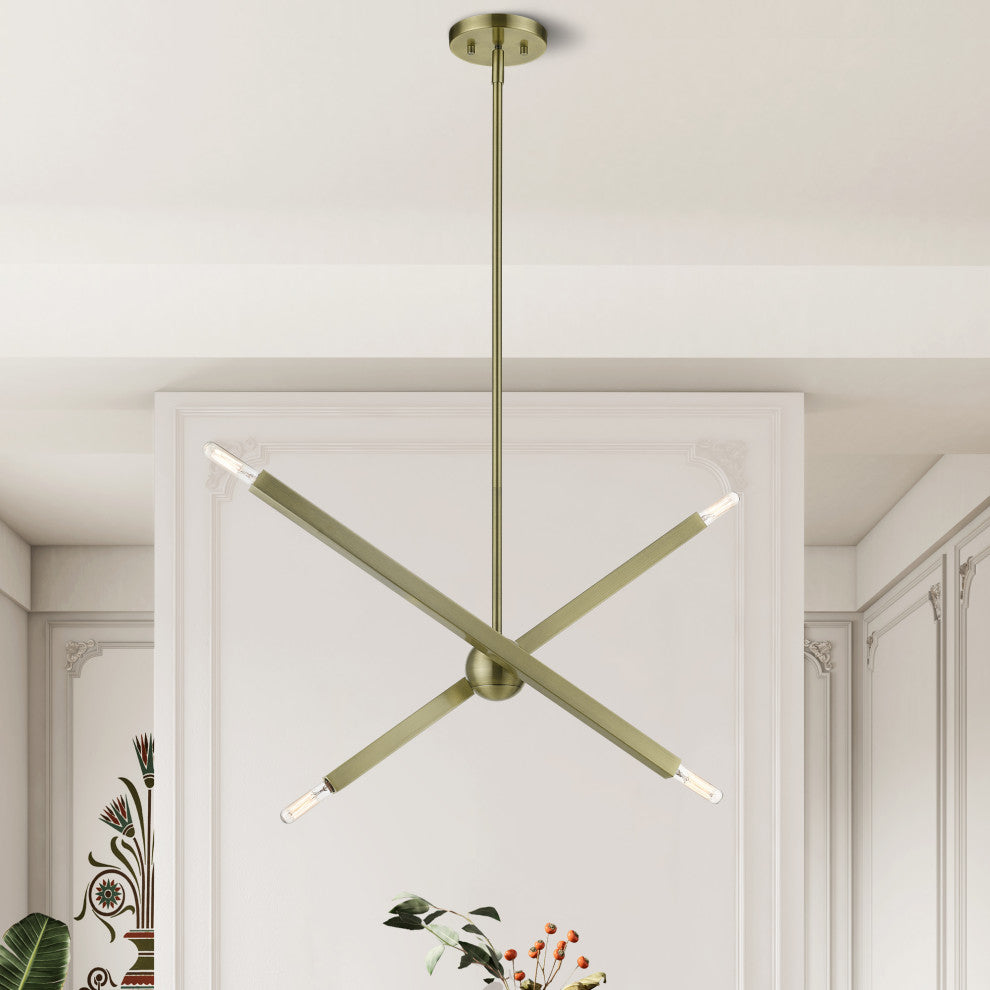 Livex Lighting Monaco 4-Light Antique Brass Linear Chandelier