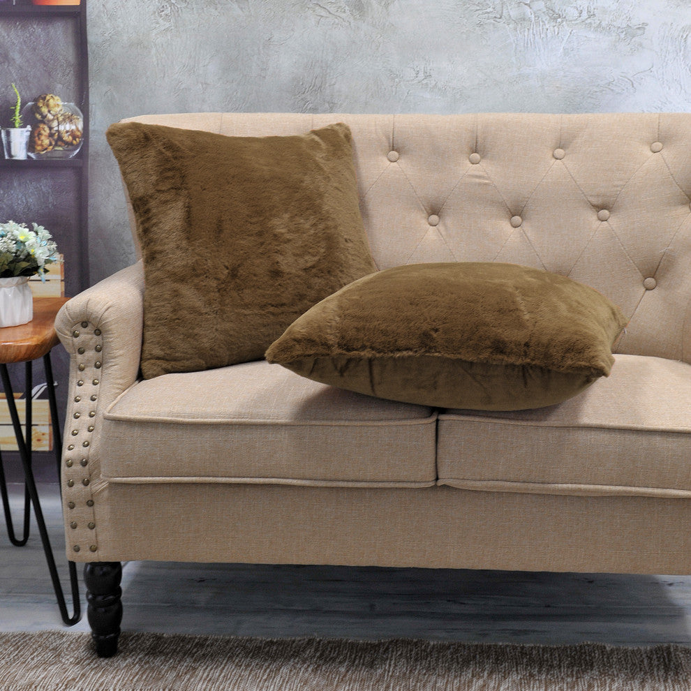 Solid Faux Fur Pillow Shell 2 Piece Set, Otter