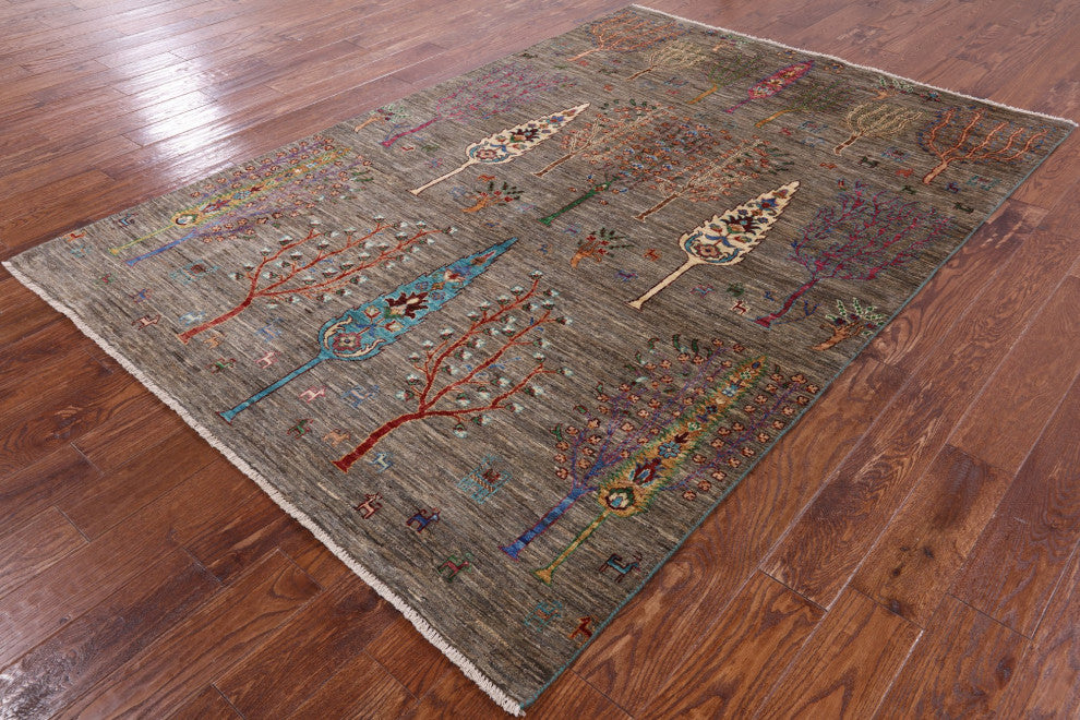 5' 8" X 8' 3" Tribal Persian Gabbeh Handmade Wool Rug Q5289