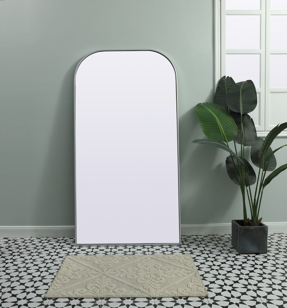 Metal Frame Arch Full Length Mirror 35X66 Inch, Silver