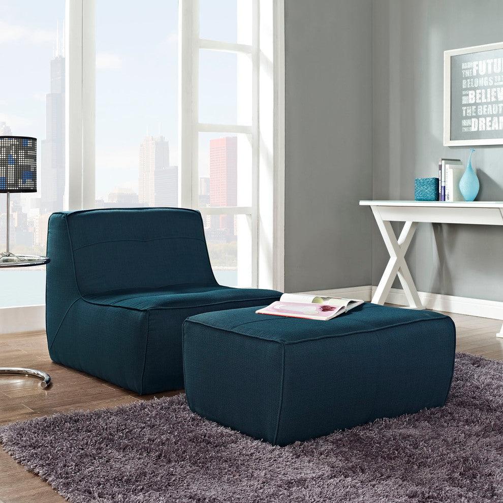 Modern Contemporary Living Room 2-Piece SetArmchair and Ottoman Set Azure