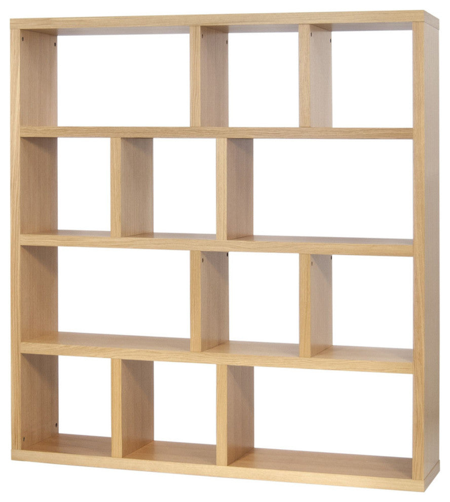 Modern Large Thick Wood Modular Bookcase, Oak