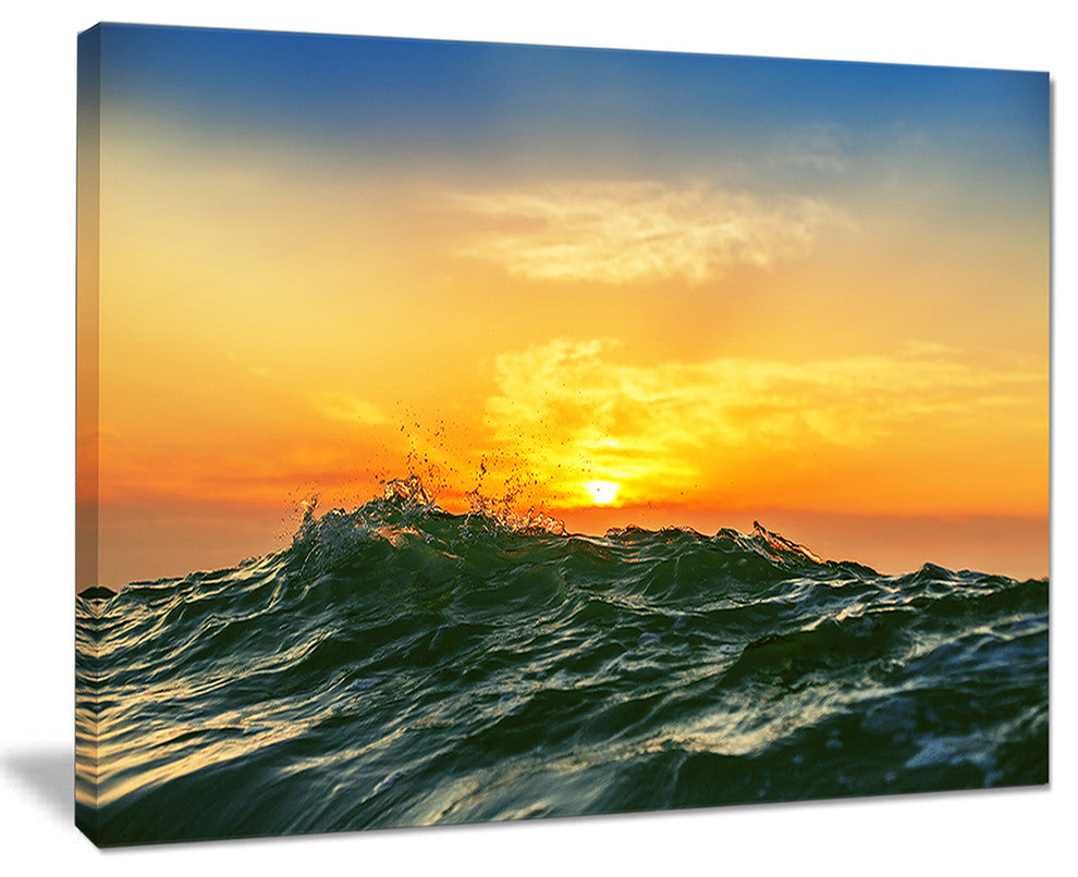 "Bright Sunlight and Glowing Waves" Beach Canvas Wall Art, 20"x12"