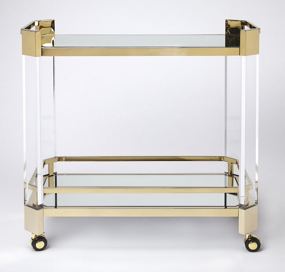 Butler Charlevoix Acrylic and Gold Serving Cart