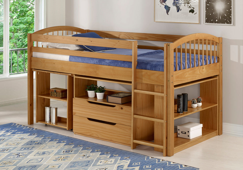 Addison Junior Loft with Storage Drawers and Bookshelf, Cinnamon