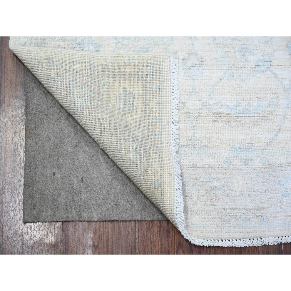 Ivory Wool Hand Knotted Washed Out Runner Peshawar Oriental Rug  2'7"x9'11"