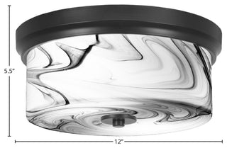 12" 2-Light Flush Mount Light, Matte Black, Onyx Swirl Glass