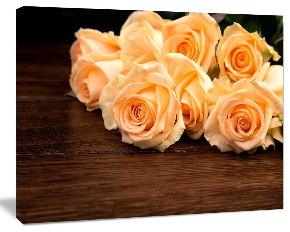 Roses on Wooden Surface Photo, Floral Canvas Art Print, 40"x30"