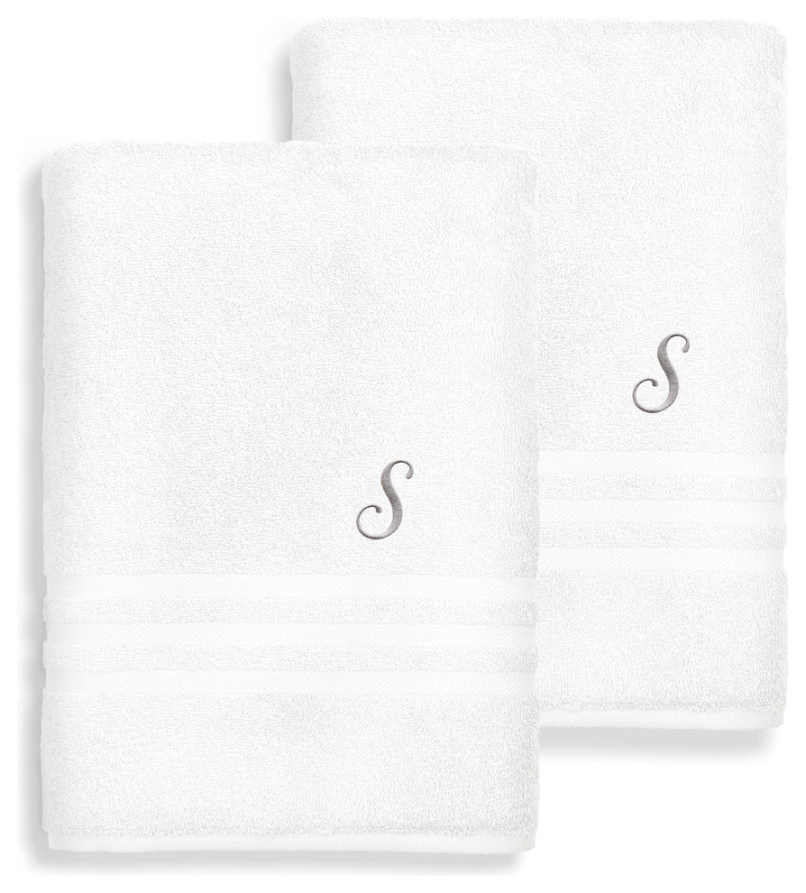 Denzi Bath Sheets With Monogrammed Letter, Set of 2, S