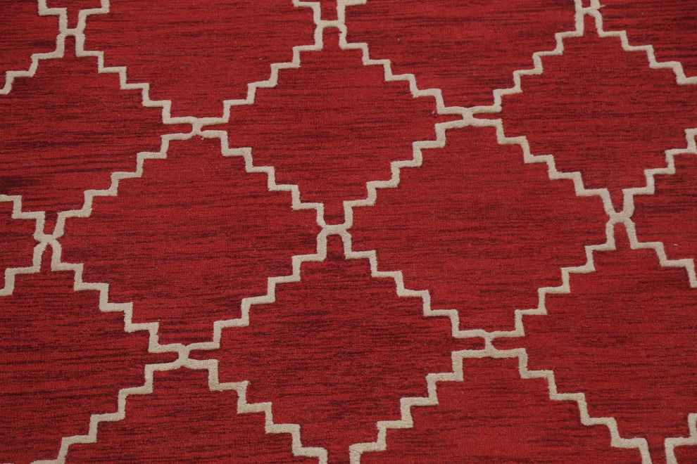 Red Trellis Contemporary Oriental Area Rug Hand-tufted Wool Carpet 8x11