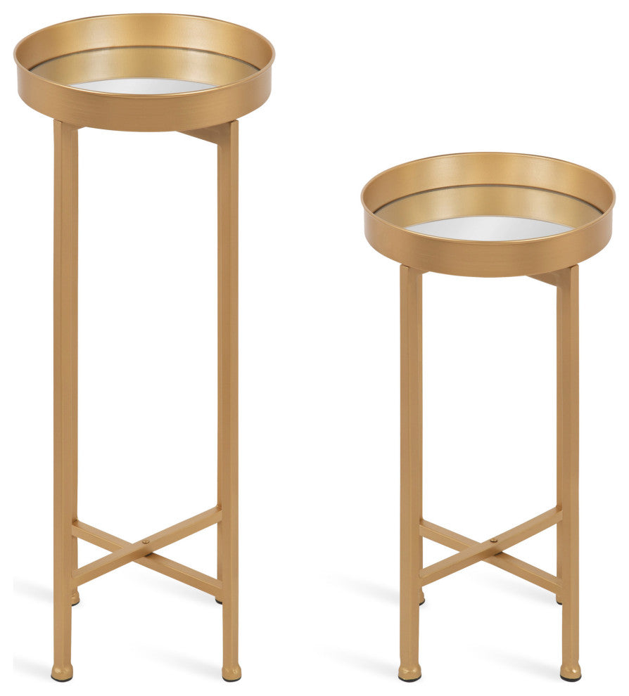 Celia Round Metal Foldable Tray Table Set, Gold 2 Piece
