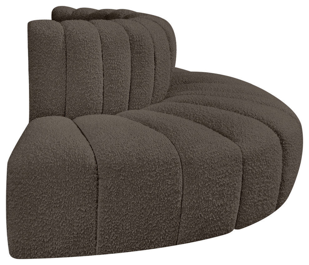 Arc Upholstered Outward Curved Modular Sectional, Brown, 4-Piece: Reverse Corner (4), Boucle Fabric