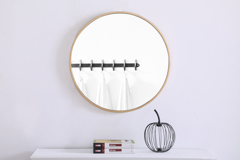 Elegant Eternity Metal Frame Round Mirror 24\" Brass Finish
