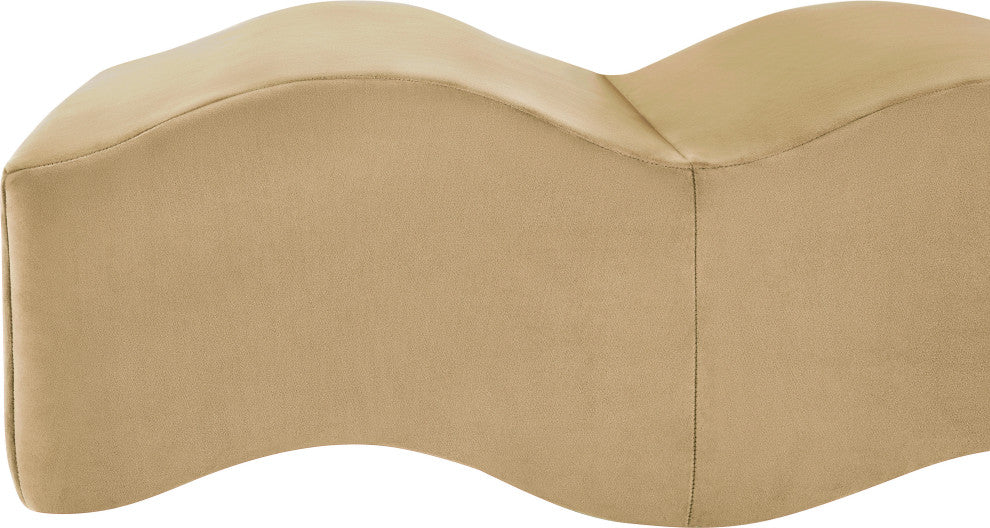 Wave Upholstered Bench, Camel, Velvet