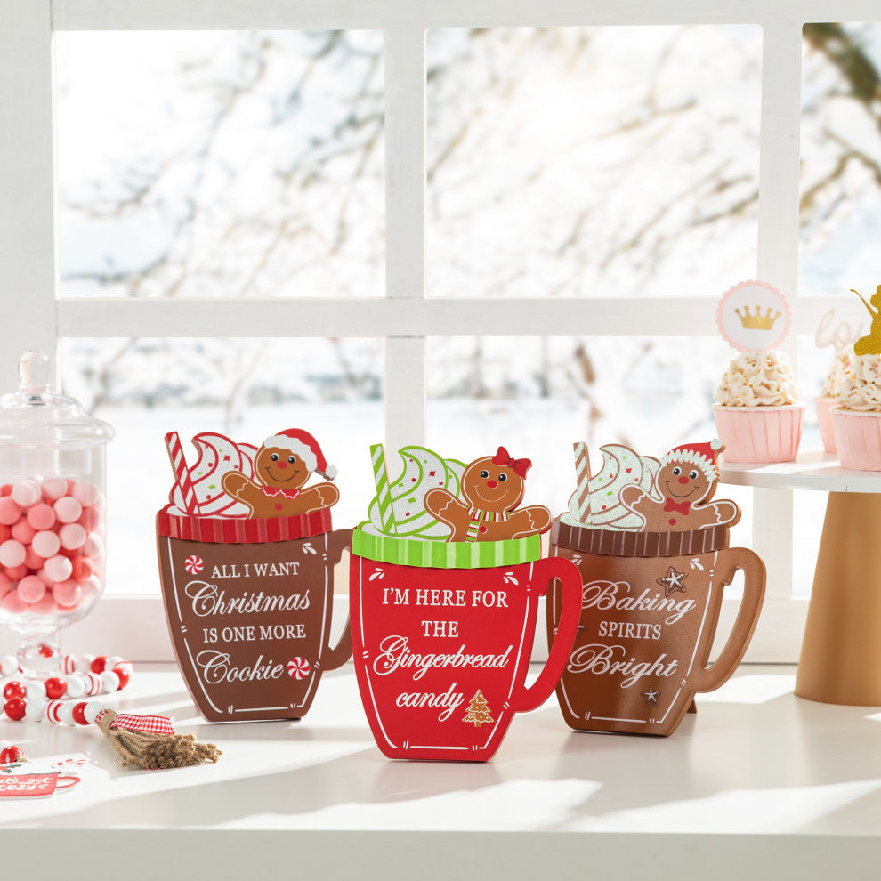 Christmas Gingerbread Man Mug Table Decor, 3-Piece Set