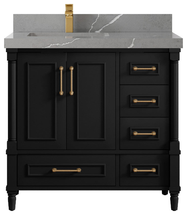 Aberdeen 36 Left Offset Bath Vanity in Black 2" Piatra Gray