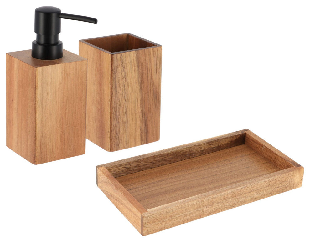 Acacia Bathroom Accessory Set 3-Pieces Rectangular