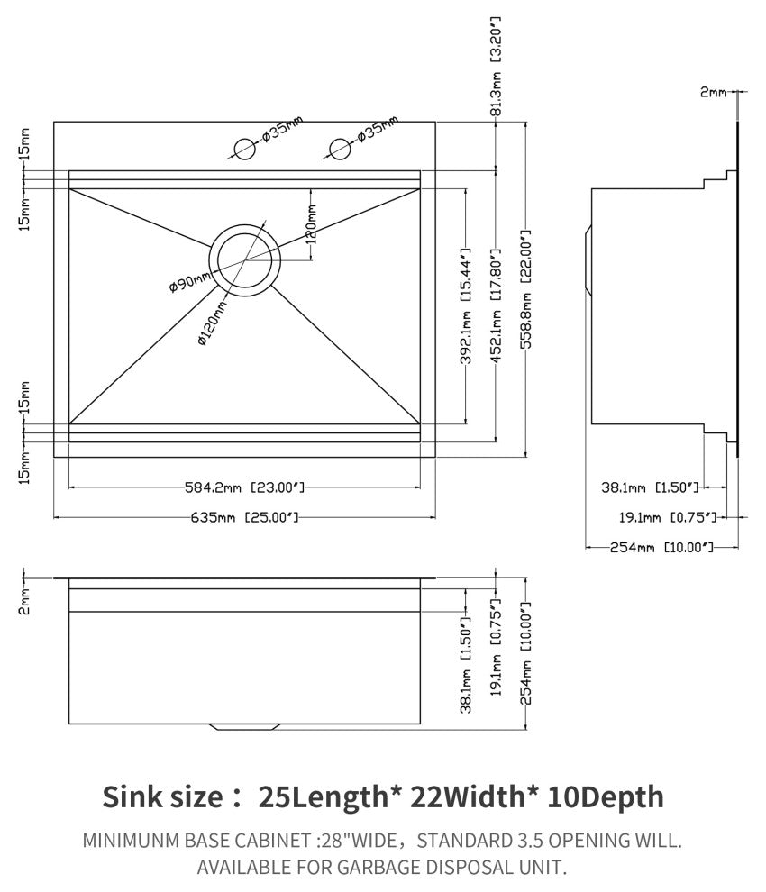 Topmount Workstation Drop In Stainless Steel Single Bowl Kitchen Sink 25"