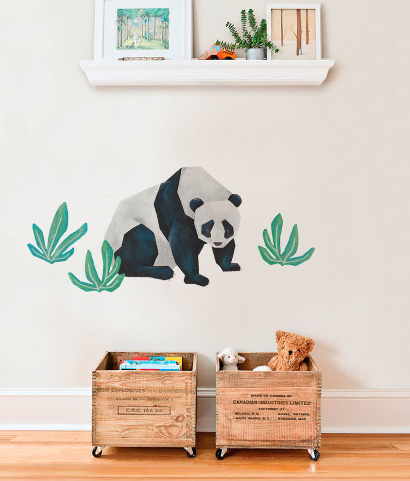 Wild Animals, Tropical Leaves Vinyl Wall Sticker, Panda
