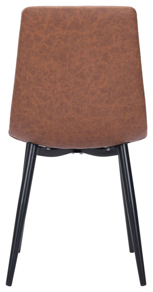 Dining Chair, Set of 2, Faux Vinyl Leather, Steel, Vintage Brown, Black, Cafe