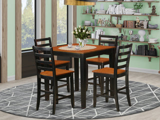 5 Pc Counter Height Pub Set, Counter Height Table, 4 Chairs, Black & Cherry