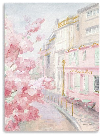 24" Pretty Pastel Pink Paris Street Canvas Wall Art