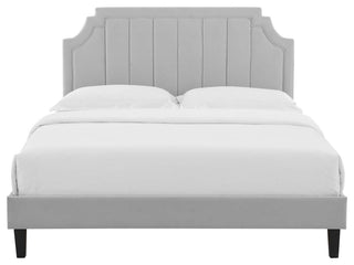Sienna Performance Velvet Full Platform Bed, Light Gray
