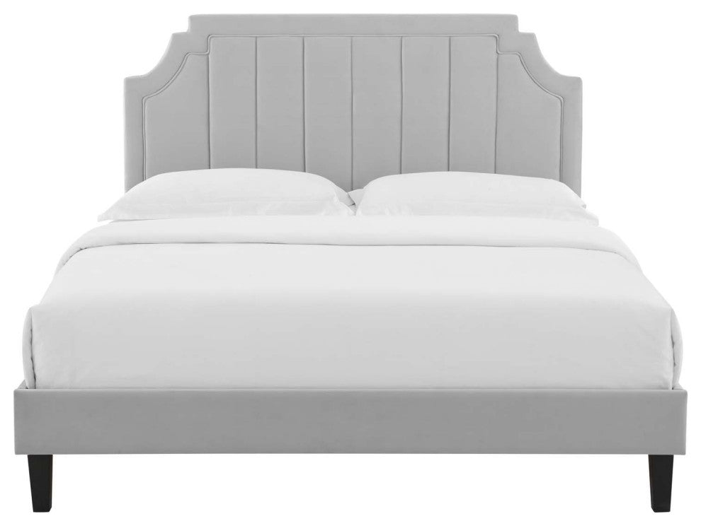 Sienna Performance Velvet Full Platform Bed, Light Gray