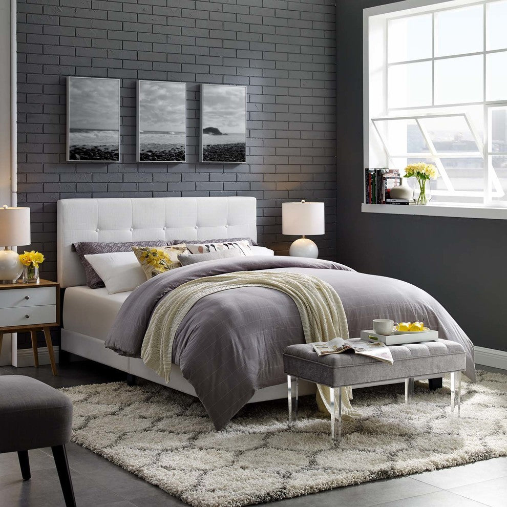 White Amira King Upholstered Fabric Bed