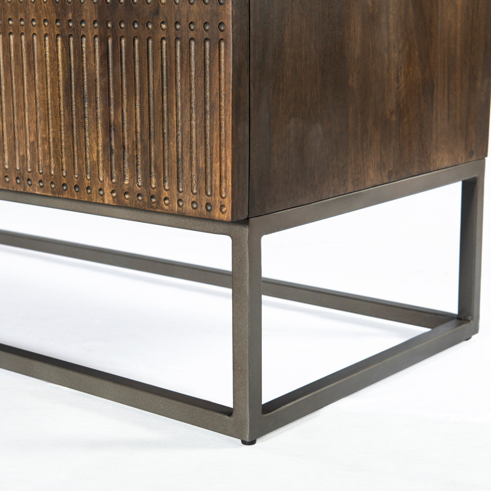 Kelby Media Console-Carved Vintage Brown