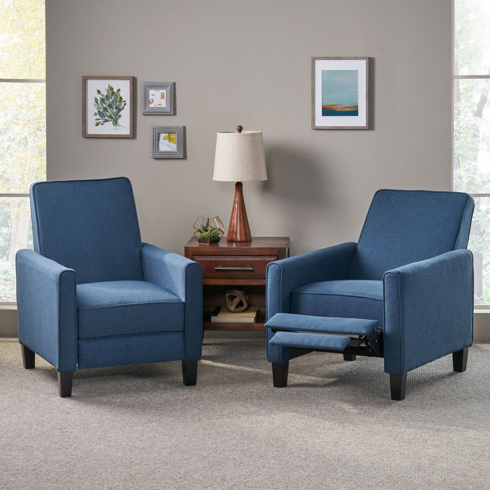 Susan Fabric Recliner, Set of 2, Navy Blue and Dark Brown