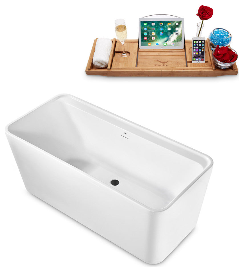 59" Streamline Freestanding Tub and Tray With Internal Drain