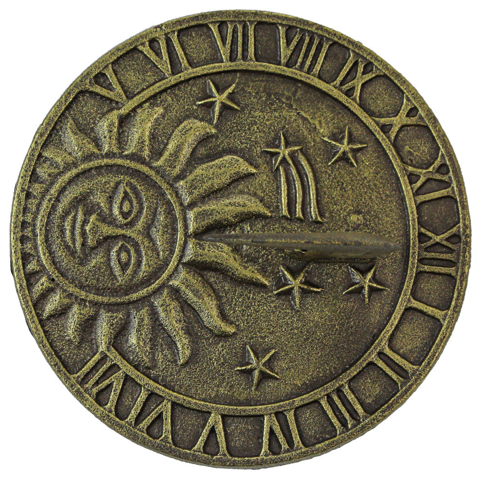 23in Bronze Cast Iron Celestial Sundial Decorative Garden Pedestal Sun Clock