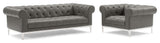 Idyll Tufted Upholstered Leather Sofa and Armchair Set - Gray