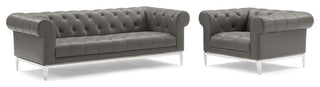 Idyll Tufted Upholstered Leather Sofa and Armchair Set - Gray