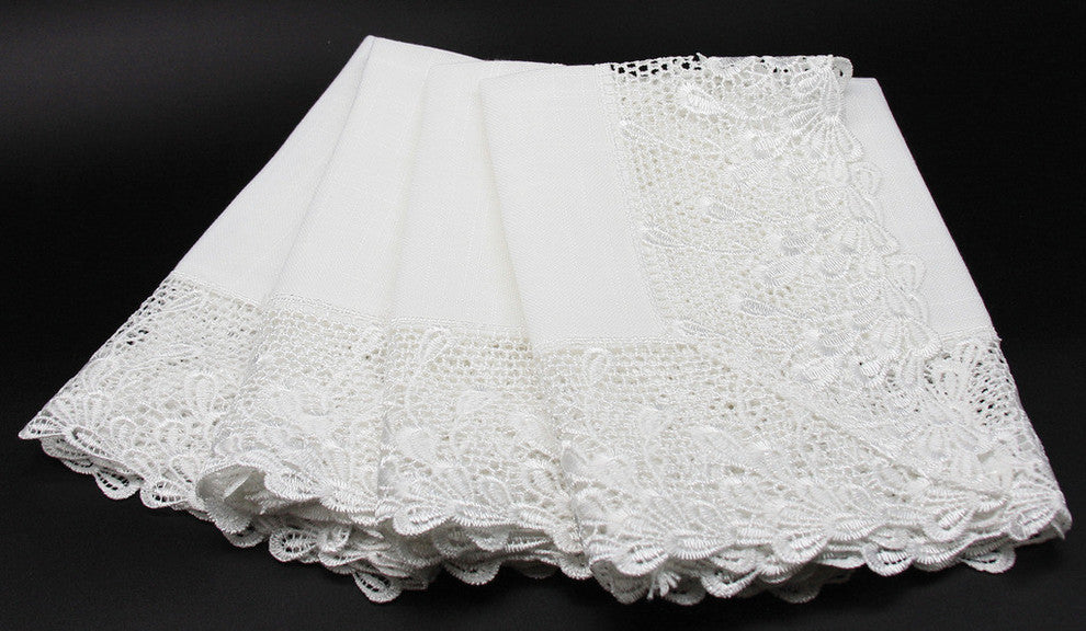Garden Trellece Lace Trim Napkins, 20"x20, White, Set of 4