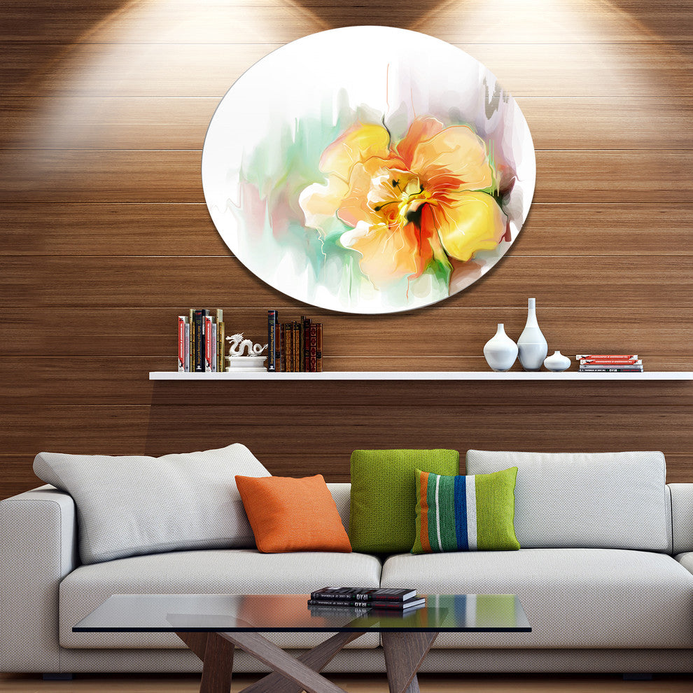 Beautiful Yellow Flower Drawing, Floral Round Metal Wall Art, 38"