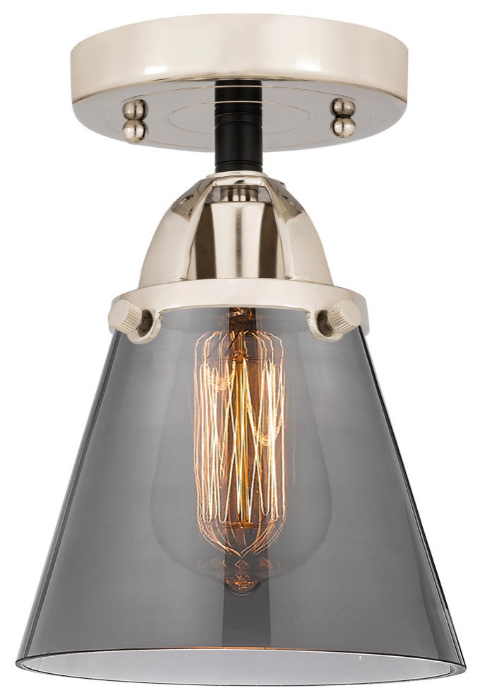 Small Cone Semi-Flush Mount, Black Polished Nickel, Plated Smoke, Plated Smoke