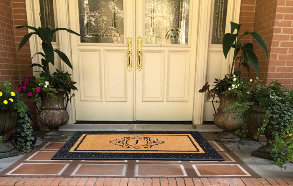 A1HC Paisley Rubber & Coir Outdoor Durable Monogrammed Doormat, 30"X60", Black,