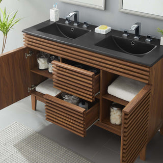 Render 48" Double Sink Bathroom Vanity Walnut Black -5381
