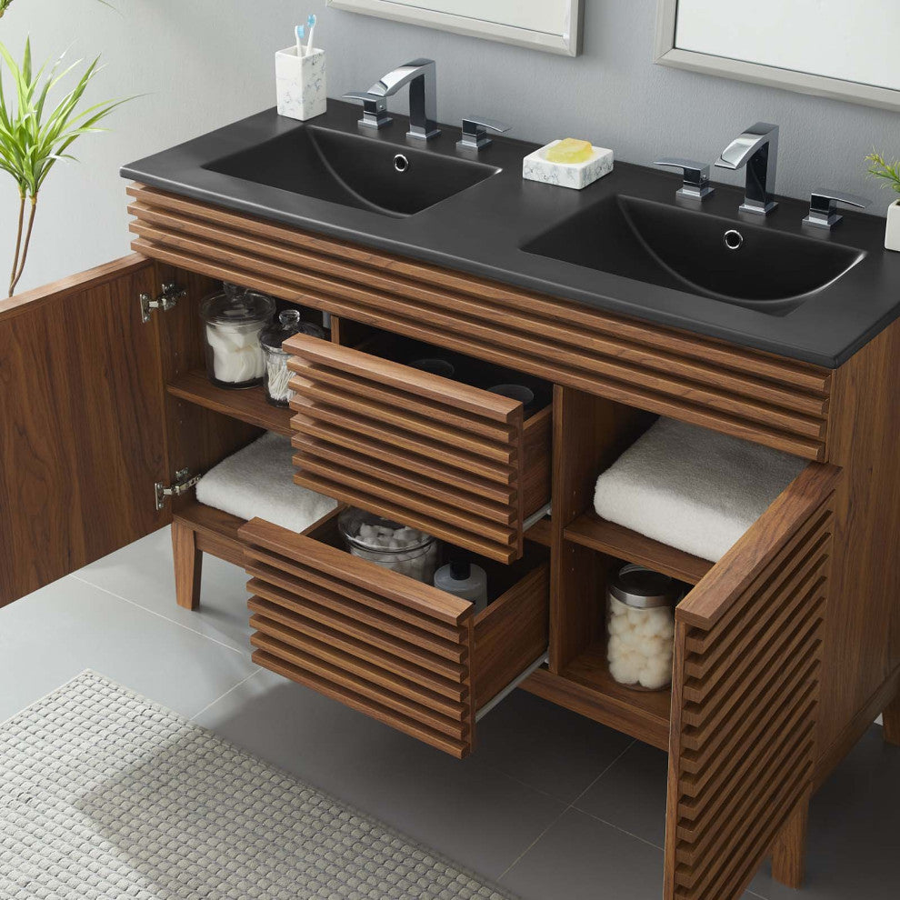 Render 48" Double Sink Bathroom Vanity Walnut Black -5381