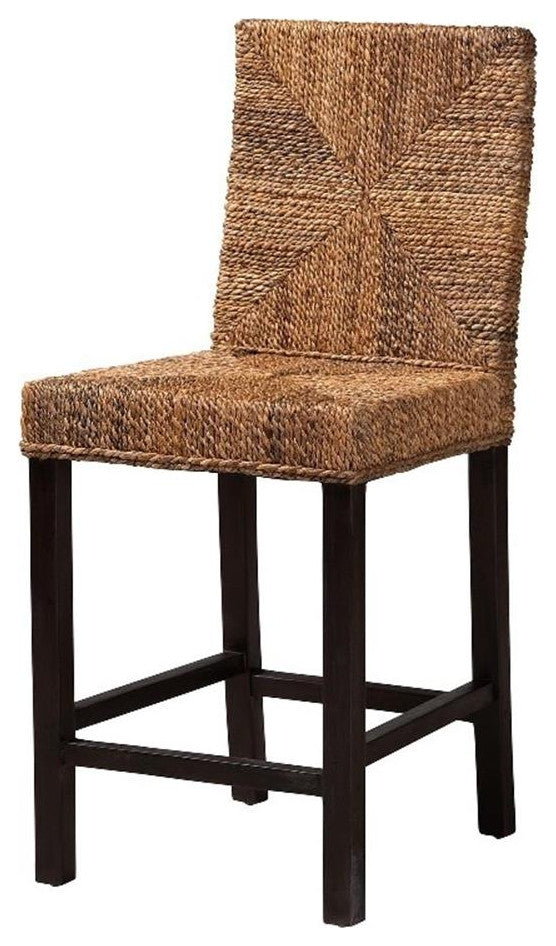 Baxton Studio Laymi Dark Brown Mahogany Wood and Seagrass Counter Stool