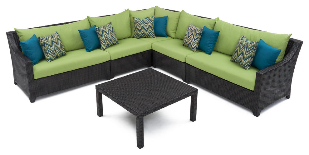 Deco 6 Piece Aluminum Outdoor Patio Sectional and Table Set, Ginkgo Green